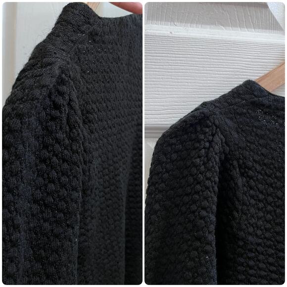 Madeleine Thompson Black Wool Blend Ruched Shoulder Long Sleeve Cardigan Small - Picture 2 of 11